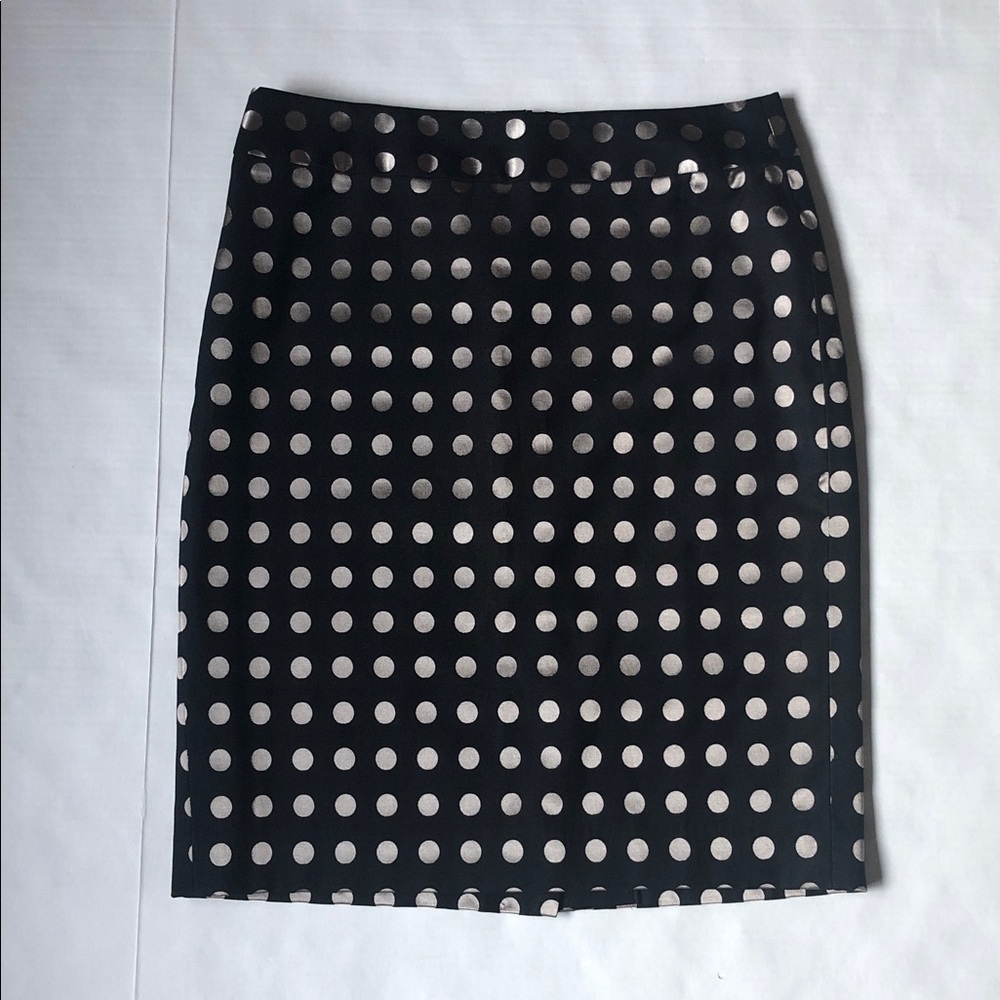 Polka Dot Pencil Skirt Black w, Metallic Dots Ann Taylor Size 6, excellent